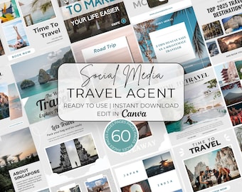 Social-Media-Vorlage für Reisen: 60 Canva-Instagram-Posts (Digitaler Download)