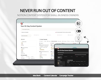 Notion Content Planner for Small Business | 30 Day Social Media System | Content Calendar  Ideas | Digital Download