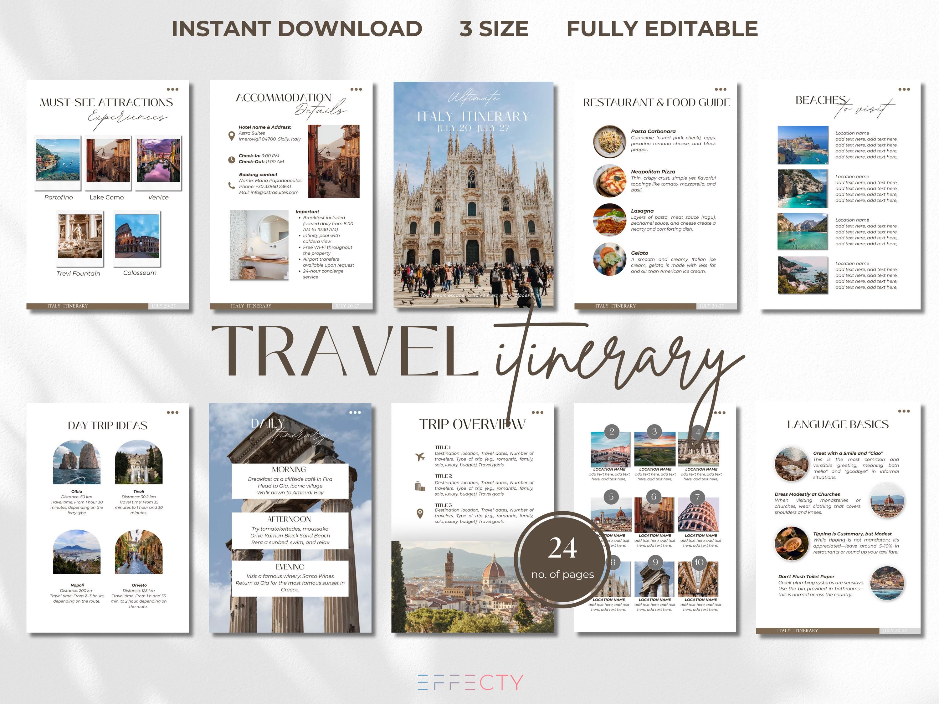 Editable Travel Itinerary Template: Canva Trip Planner (digital ...