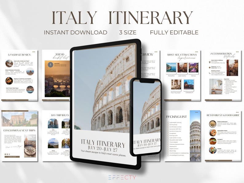 Editable Travel Itinerary Template Canva Trip Planner Digital Download ...