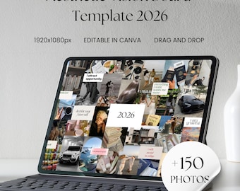 2026 Vision Board Template: Editable Canva Mood Board (Digital Download)