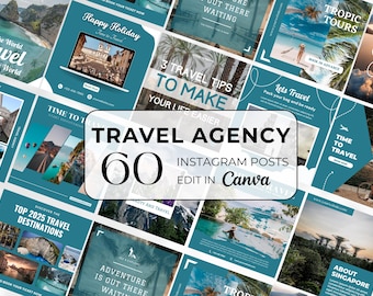 Social-Media-Vorlage für Reiseblogs: 60 Canva-Beiträge zum digitalen Download