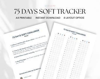 75 Day Soft Fitness Challenge Tracker Wellness Planner Habit Journal Printable Self Care Motivation Digital Download A4 PDF