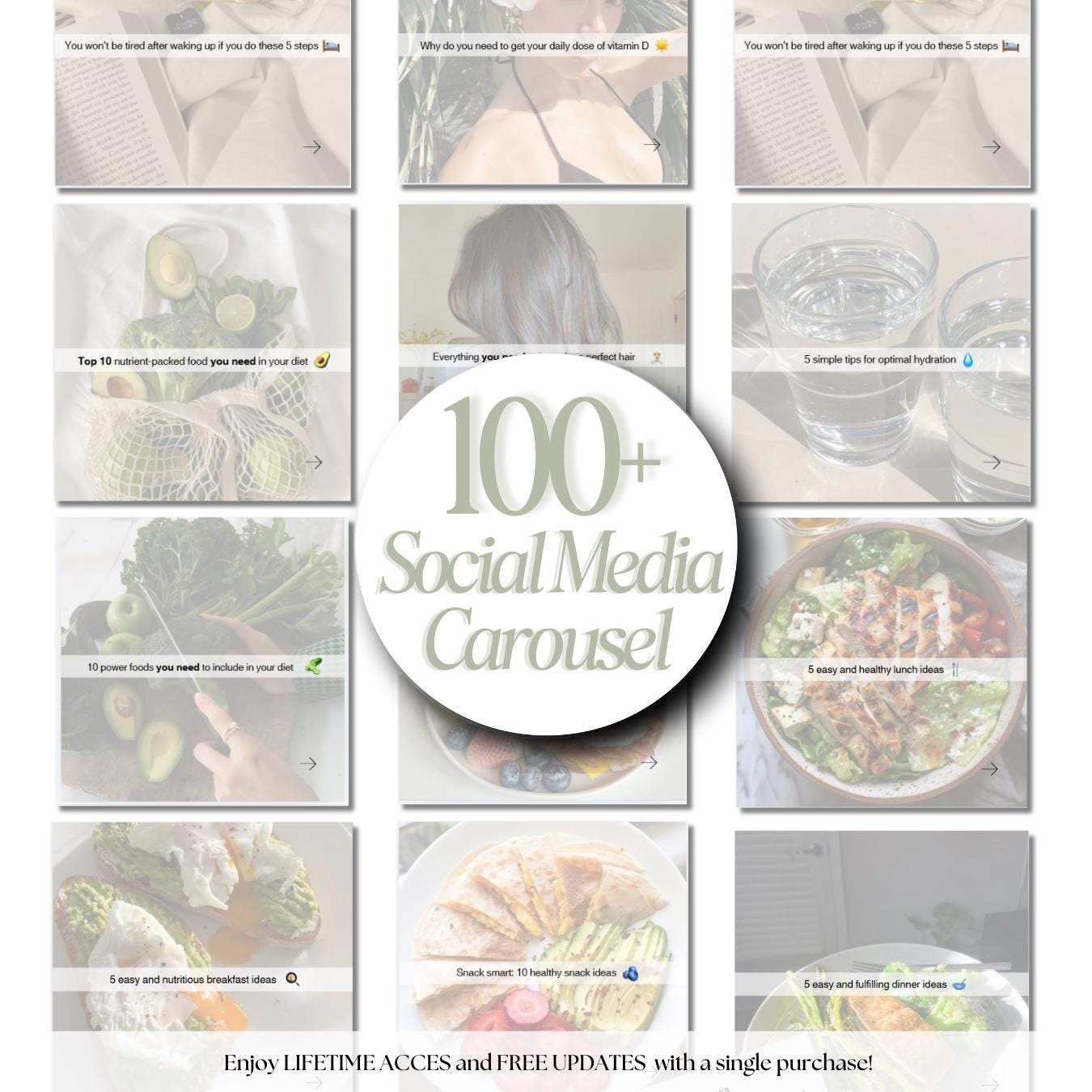Health Wellness Social Media Carousel Templates Canva Editable Digital ...