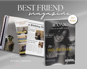 Personalized Magazine Template for Best Friend Customizable Magazine Cover Design Editable Fashion eBook Birthday Magazine Template Cover