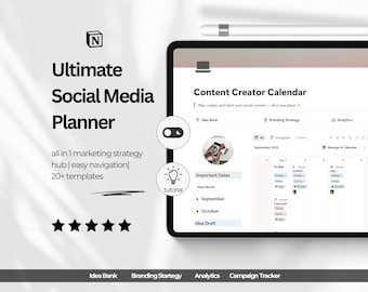 Notion Social Media Manager Vorlage | Content-Kalender-Planer mit Ideenbank, Branding-Strategie-Analysen und Kampagnen-Tracker