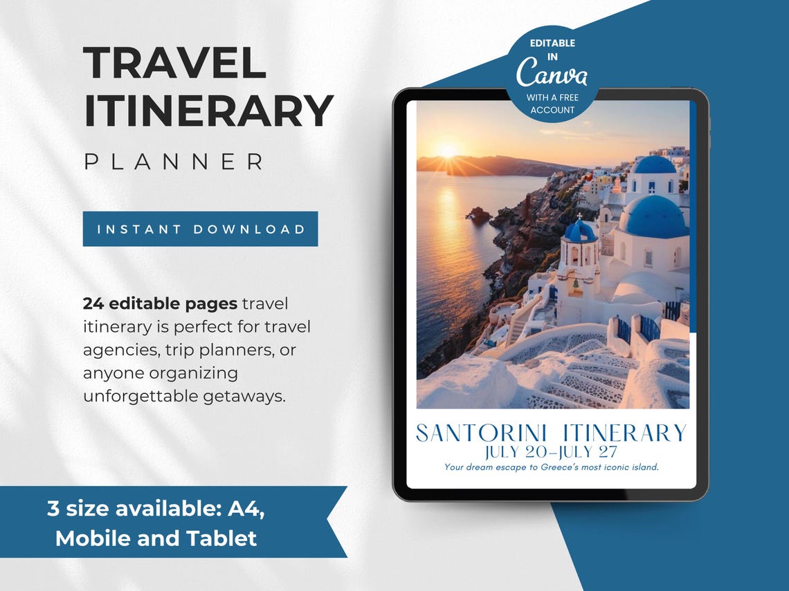 Editable Travel Itinerary Template: Canva Trip Planner (digital ...