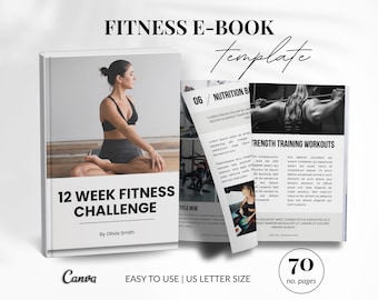 Plantilla de libro electrónico de fitness de 70 páginas para entrenadores (Libro de trabajo digital en Canva)