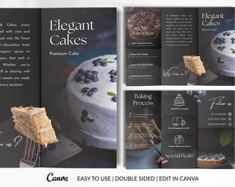 Cake Business Brochure Template Canva Bakery Menu Price List Pastry Shop Flyer Editable Double-Sided Brochure