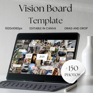 2025 Vision Board Canva Bearbeitbare Vorlagen Manifest Printable Mood Board für inspirierende positive Affirmationen Dream Board Desktop Wallpaper