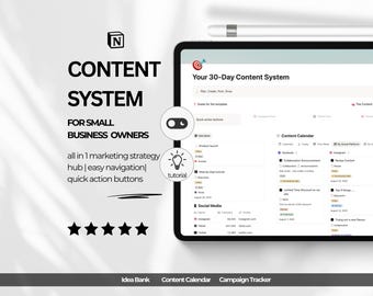Notion Content Planner for Small Business | 30 Day Social Media System | Content Calendar  Ideas | Digital Download