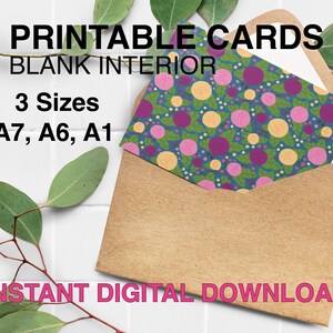 Cartão em branco para impressão, cartão digital, cartão de agradecimento, convite e marcadores, peônia floral, cartões RSVP em 3 tamanhos: A7, A6 e A1