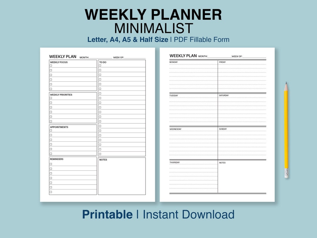 Weekly Planner Minimalist Printable, Weekly to Do List for Work & Home ...