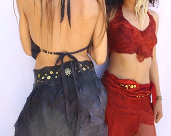 Gevilte feeënrok van merinowol, mandalariem, boho-festivalkleding