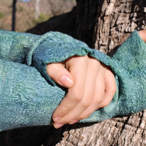 Felted mittens, felt cuffs, wool fingerless gloves, wrist warmers, wool mittens, gauntlets, armstulpen, pixie fairy cuffs, fingerless gloves image 1