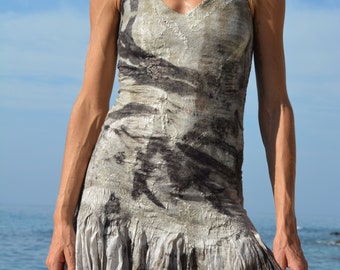 Gevilte jurk, zijden jurk, boho kleidung, ecofashion, festivalkleding, ecoprint.
