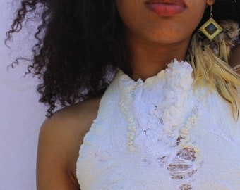 Handgemaakte vilten zijden top, verstelbare bandjes, boho-feeënkleding