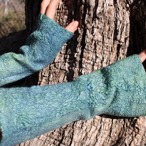 Felted mittens, felt cuffs, wool fingerless gloves, wrist warmers, wool mittens, gauntlets, armstulpen, pixie fairy cuffs, fingerless gloves image 2