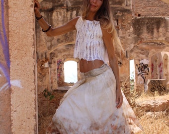 Handgemaakte top van zijdewol, doorschijnende boho-blouse, kleding van natuurlijke vezels