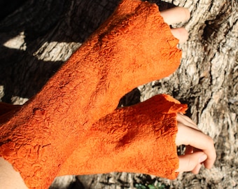 Vingerloze handschoenen van vilten merinowol, polswarmers