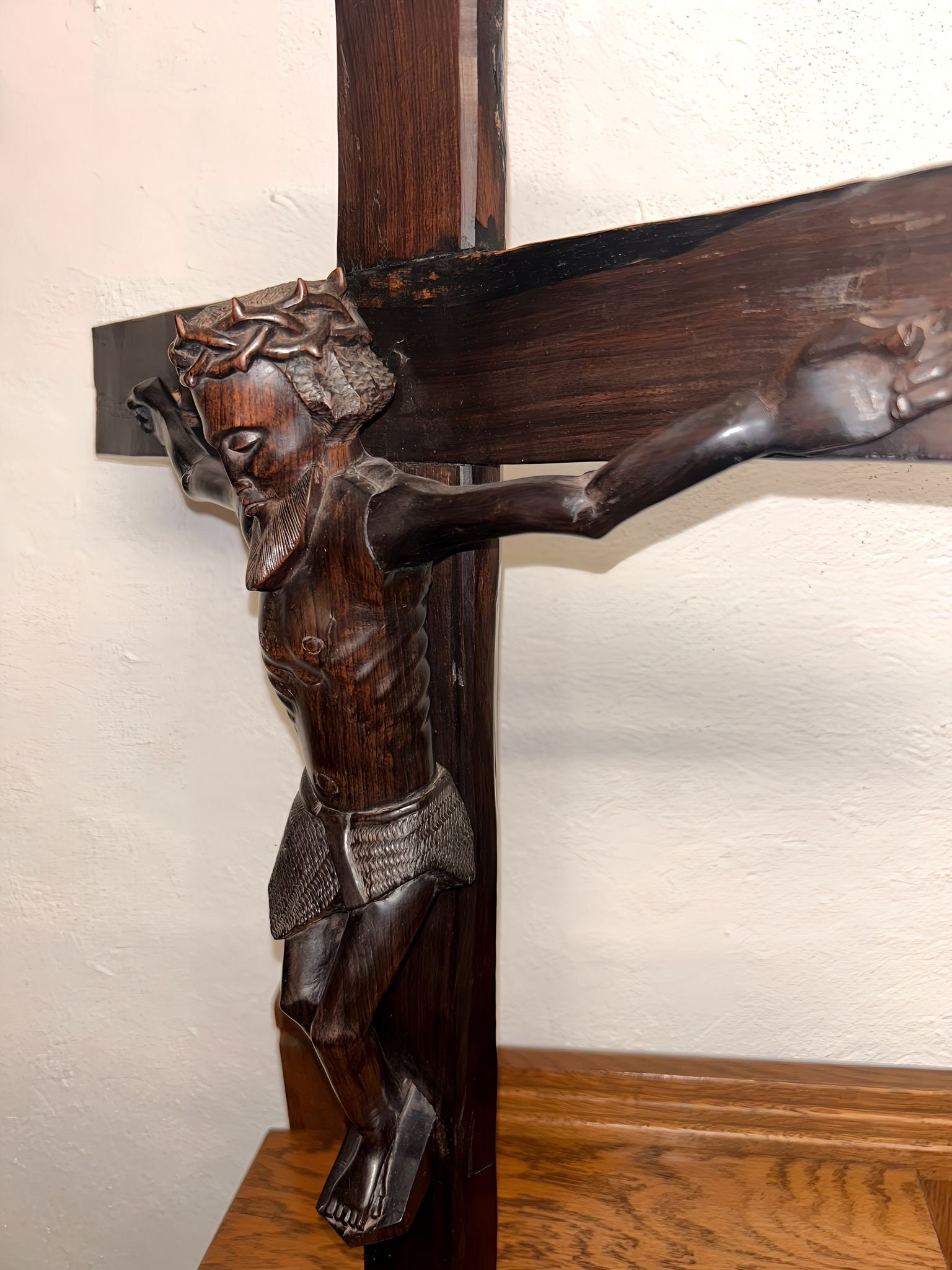Handmade Wooden Wall Crucifix - 12 inch Pardon Design