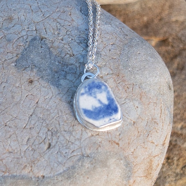 Sea Pottery Pendant, Whitby Sea Pottery, Recycled Silver, Ocean Jewellery, Handmade Jewellery, Unique Gift, Sustainable Gift, Gift for her