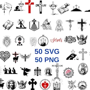 Jesus Christ 50 SVG 50 PNG,Jesus Christ Svg Bundle,Jesus Christ Png,Jesus Christ Christian Svg,Catholic Svg Religion Jesus Silhouette gift