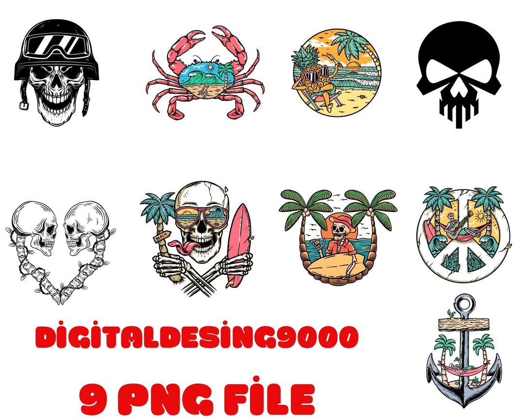 Skull Summer Bundle,9 Png File,skull on Holiday,holiday Sea Beach ...