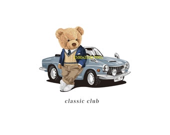 Teddybär png,Teddybär cool,klassische png,digital, Teddybär png,Sportwagen,cooler Teddybär,Oldtimer,Retro-Auto,Sport Teddybär