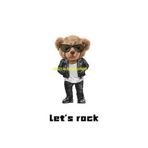rock teddy bear, cool teddy bear, cute teddy bear with sunglasses, rock style with leather jacket, rock music,tyeddy bear gift,dad mama girl
