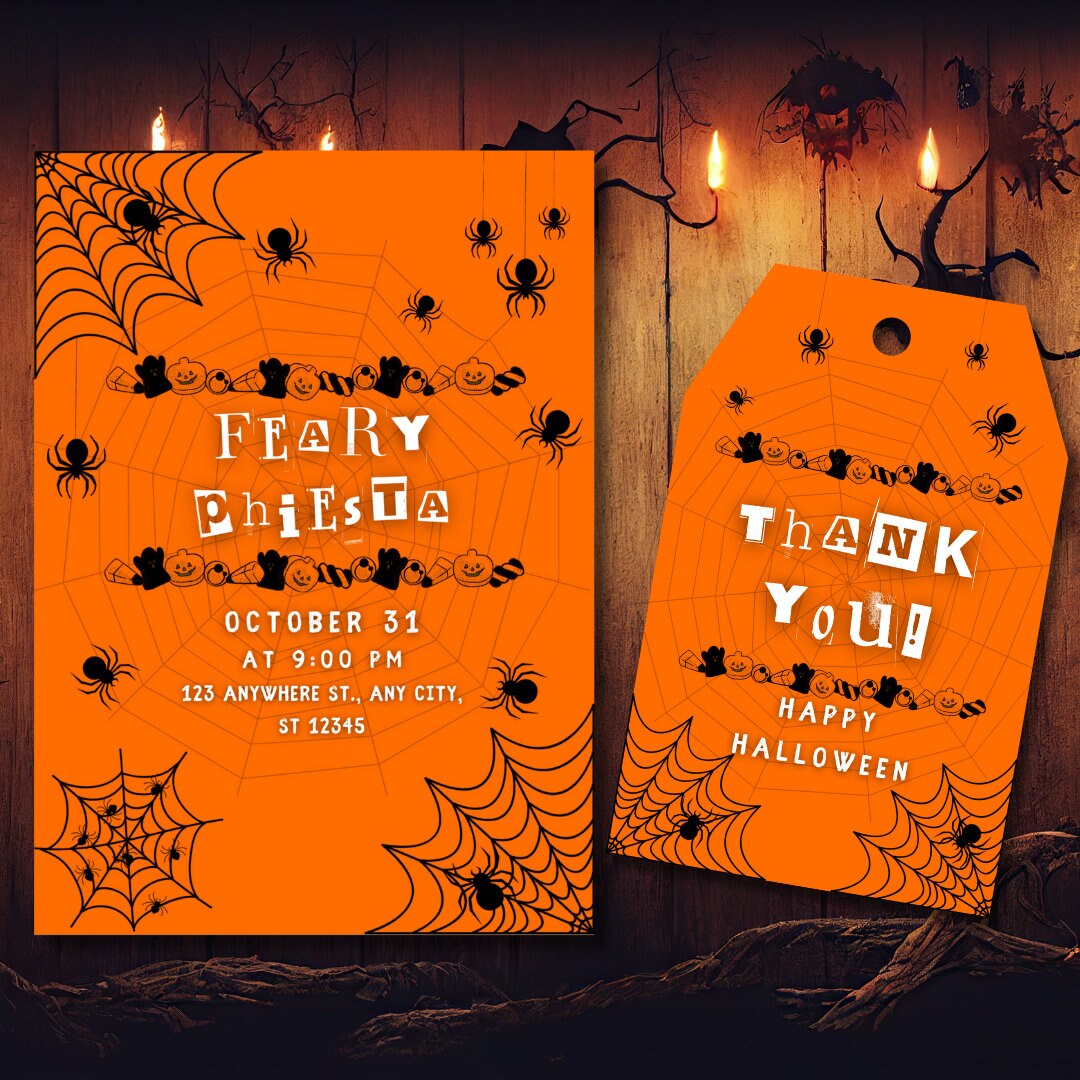 Editable Halloween Invitation Template Orange Halloween Etsy