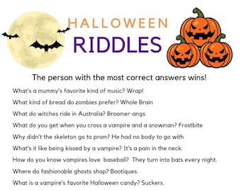Gra na Halloween dla dzieci do druku, gra imprezowa, zagadka, cyfrowa wersja do pobrania, quiz „cukierek albo psikus”