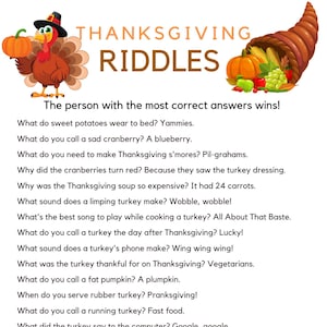 Thanksgiving Riddle Game for Kids, Printable Party Activity (digital ...
