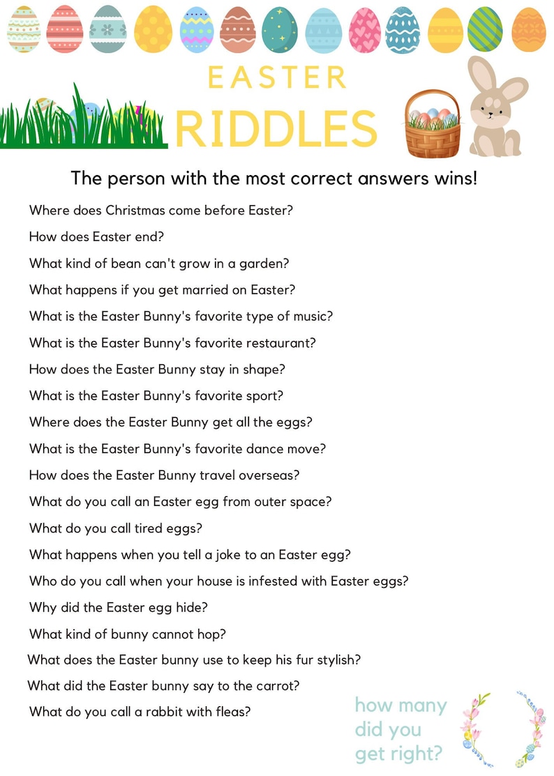 Easter Riddle Game for Kids, Printable Spring Quiz (digital Download ...