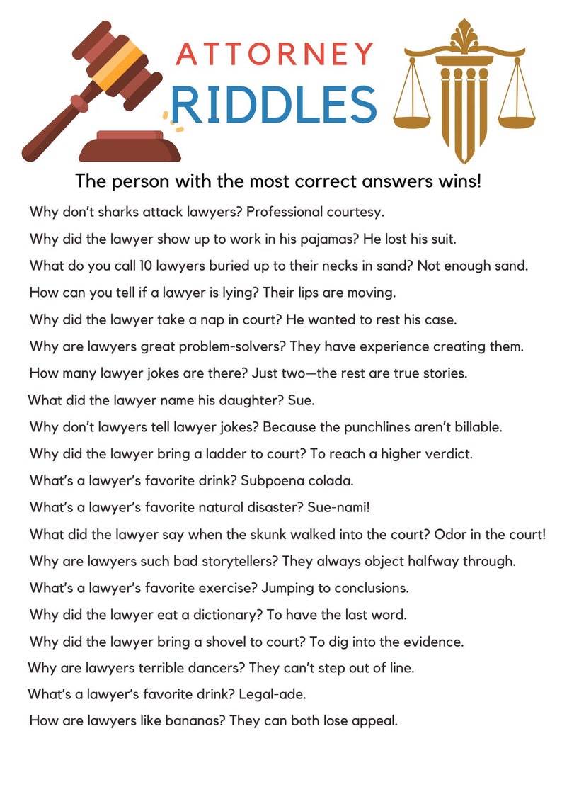 Attorney Lawyer Legal Game Riddle Digital Download Quiz Judge Court Sue ...