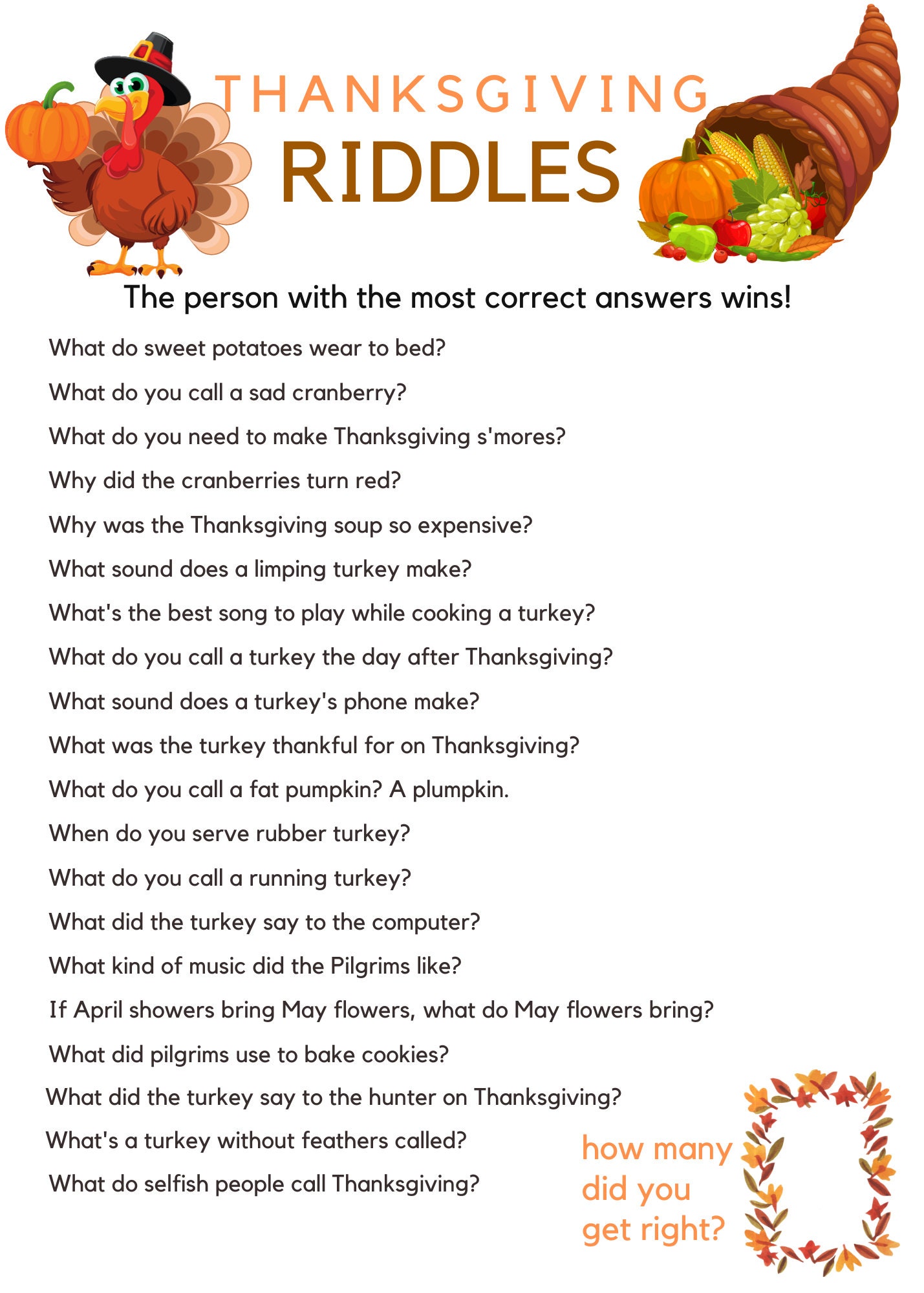 thanksgiving game for kids printable party game riddle digital