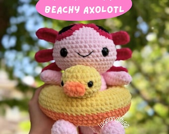 Beachy Axolotl Crochet Pattern: Amigurumi Plushie with Duck Floaty (PDF Pattern)