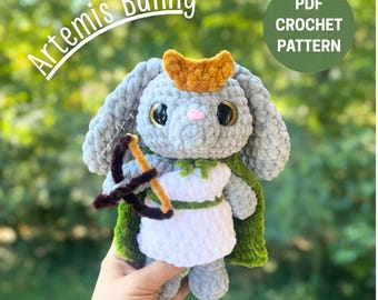 Artemis Bunny PDF Crochet Pattern: Cute Greek Mythology Rabbit with Toga and Bow Amigurumi Pattern