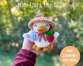 Mini Flora the Duck Crochet Pattern PDF: Gardening Bird Amigurumi with Hat and Watering Can