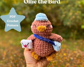 Ollie the Bird Crochet Pattern PDF: Mail Carrier/Postal Worker Amigurumi