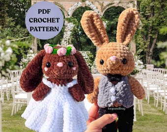 2-in-1 Wedding Bunnies PDF Crochet Pattern Bundle: Bride and Groom Rabbit Amigurumi Instructions