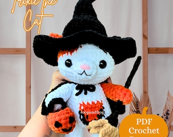 Witch Cat Crochet Pattern: Trixie the Calico Kitty Halloween Amigurumi (PDF Pattern)