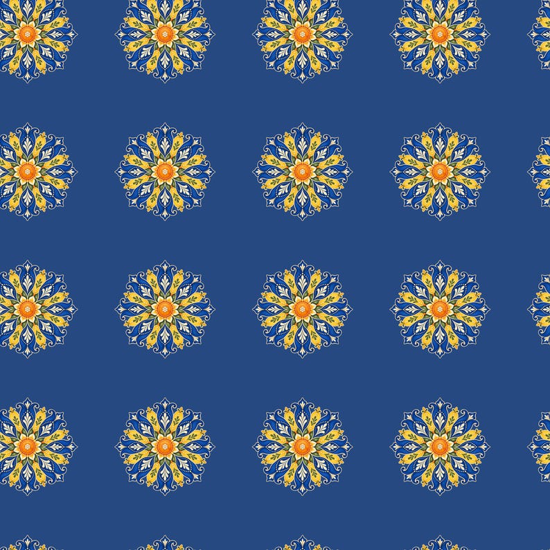 Mediterranean Citrus Digital Paper Bundle, Blue Floral Patterns ...