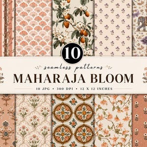Maharaja Bloom Seamless Pattern Bundle | Indian Floral Digital Paper | Mughal Garden | Elephant Botanical Scrapbook Paper | Luxury Fabric
