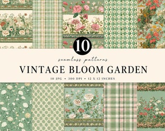 Vintage Bloom Garden Seamless Pattern Bundle | Cottagecore Digital Paper | Vintage Floral Pattern | Botanical Scrapbook Paper |Garden Design