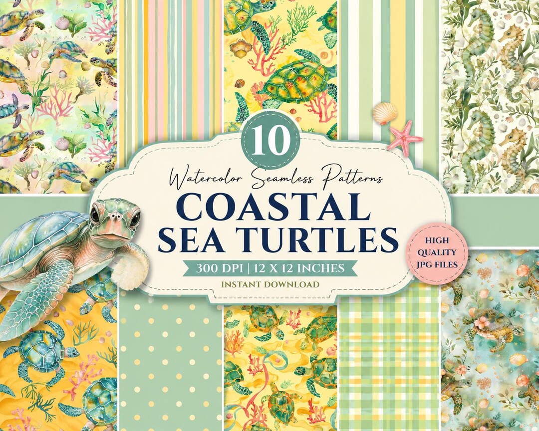 Watercolor Sea Turtle Seamless Repeat Pattern, Ocean Digital Paper ...