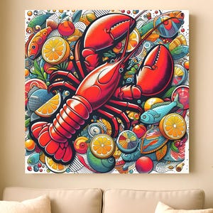 Vibrant Lobster Canvas Print | Coastal Kitchen Wall Art