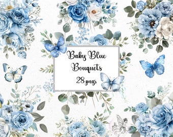 Baby Blue Flower Bouquet Clipart: Spring Floral PNGs (Digital Download)