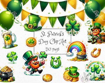 St. Patrick's Day Clip Art: 50 PNG Illustrations (Digital Download)