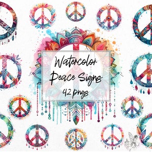 Watercolor Peace Sign Clipart: Boho Style PNGs (Digital Download)